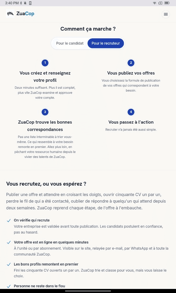 Aperçu ZuaCop sur tablette
