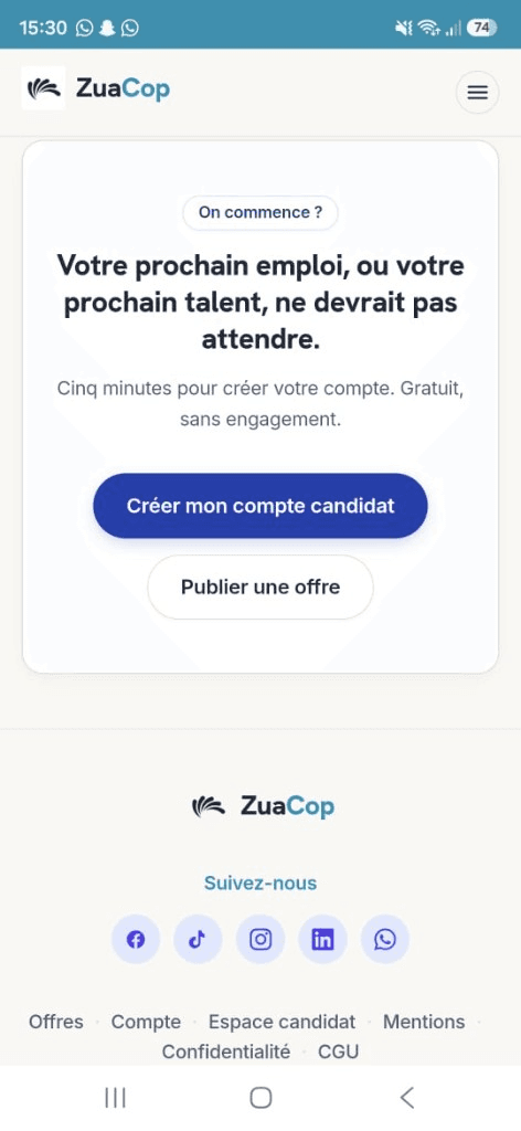 Aperçu ZuaCop sur téléphone